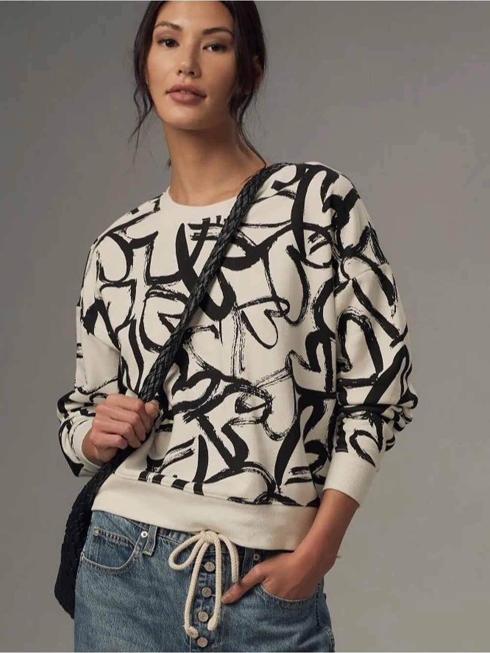 Anthropologie Maeve White and Black Heart Sweatshirt